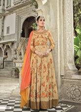 Handloom Silk Salwar Suit in Beige Colour