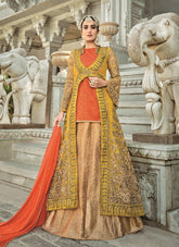 Handloom Silk Salwar Suit in Peach Colour