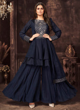Embroidered Salwaar Suit With Several Stitching Pattern in Dark Blue