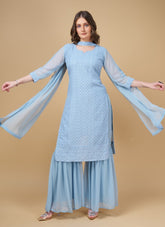 Faux Georgette Sharara Kurti in Blue Colour