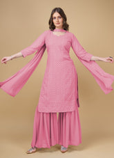 Faux Georgette Sharara Kurti in Pink Colour