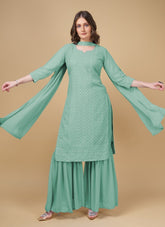 Faux Georgette Sharara Kurti in Green Colour