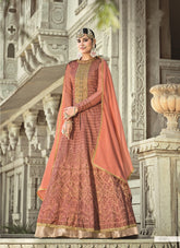 Handloom Silk Salwar Suit in Rust Colour