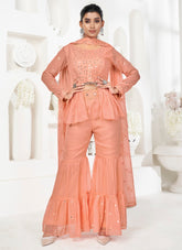 Embroidered Chinnon Suit in Light Pink Color