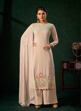 Viscous Bemberg Georgette Salwar Suit in Cream Colour