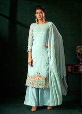 Viscous Bemberg Georgette Salwar Suit in Sky Colour
