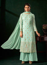 Viscous Bemberg Georgette Salwar Suit in Blue Colour