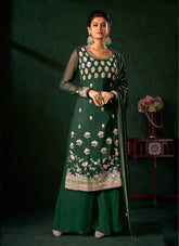 Viscous Bemberg Georgette Salwar Suit in Green Colour