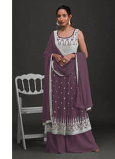 Faux Georgette Sharara in Purple Colour