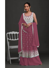 Faux Georgette Sharara in Pink Colour