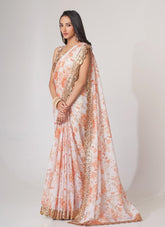 Digital Printed Organza Saree in White