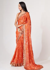 Digital Printed Organza Saree in Orange