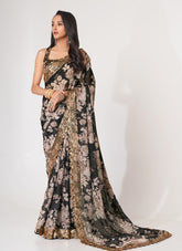 Digital Printed Organza Saree in Black