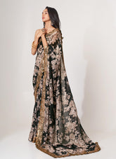 Digital Printed Organza Saree in Black