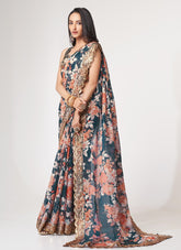 Digital Printed Organza Saree in Dove Blue