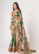 Digital Printed Organza Saree in Green