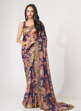 Digital Printed Organza Saree in Purple