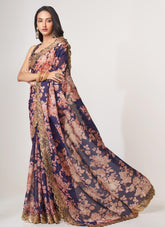 Digital Printed Organza Saree in Purple