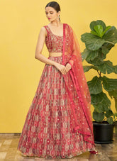 Embroidered Art Organza Lehenga in Brown