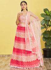 Embroidered Chinnon Lehenga in Pink