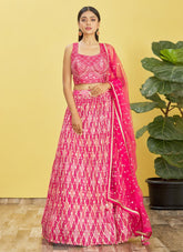 Embroidered Chinnon Lehenga in Pink