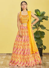 Embroidered Chinnon Lehenga in Yellow