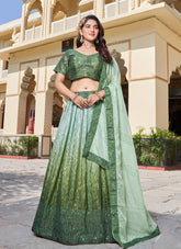 Rubbed Mukesh Cin Allover Lehenga in Green