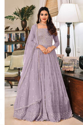 Georgette Embroidered Gown in Lilac