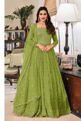 Georgette Embroidered Gown in Green