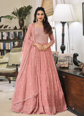 Georgette Embroidered Gown in Pink