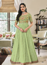Georgette Embroidered Gown in Pista
