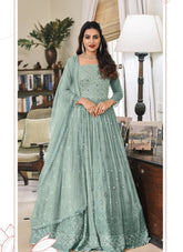 Georgette Embroidered Gown in Blue