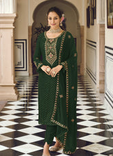 Well-Bred Salwar Suit in Dark Green Color