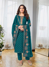 Heavy Embroidered Salwar Suit in Rama