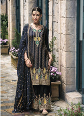 Fantastic Embroidered Work Salwar Suit in Dark Blue Colour