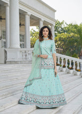 Chinon Chiffon Salwar Suit in Sky