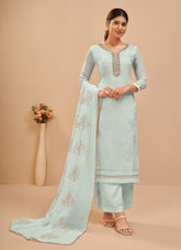 Khatli Work in Sky Blue Salwar Suit