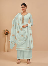 Garnished Looking Sky Blue Salwar Suit
