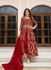 Heavy Butterfly Net Salwar Suit in Red