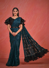 Deluxe Looking Wedding wear Georgette Saree in Teal Colour