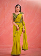 Frilly Looking Partywear Georgette Saree in Yellow Colour