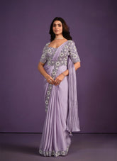 Garnished Looking Lavender Partywear Lavender Colour Saree