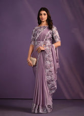Rich Looking Weeding Wear Lavender Colour Saree