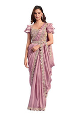 Pink Crape Satin Silk Embroidered Ready to Wear Saree
