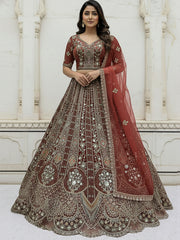 Burgundy Metallic Embroidered Organza Designer Lehenga Choli