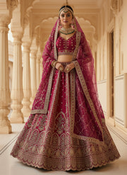 Gulnaar Rani Pink Heritage Bridal Lehenga Choli with Thread Embroidery, Chapat Zari & Sequins Work | Premium Gadhwal Silk