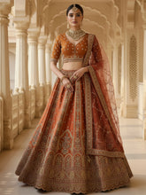 Kesari Heritage Bridal Lehenga Choli with Thread Embroidery, Chapat Zari & Sequins Work | Premium Gadhwal Silk