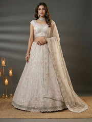 Ivory Noor Couture Bridal Lehenga Choli with Dori Embroidery, Multi-Thread Work & Zircon Diamond | Premium Net Bridal Wear
