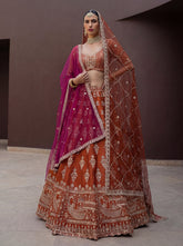 Rust Brown Bridal Lehenga Choli with Zari, Sequins & Crystal Handwork