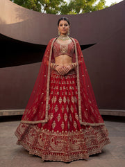 Crimson Red Bridal Lehenga Choli with Zari, Sequins & Crystal Handwork